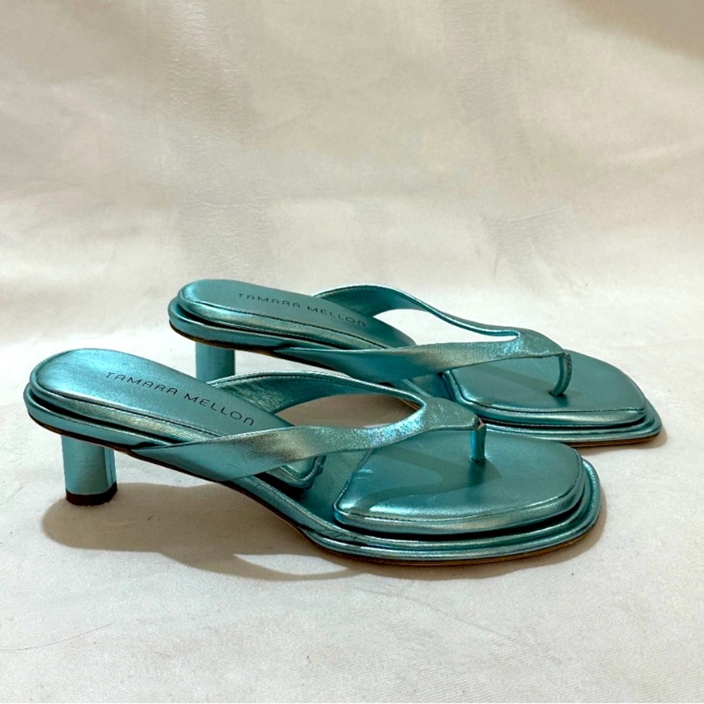 Tamara Mellon Pillow Top Cushion metallic light turquoise 38